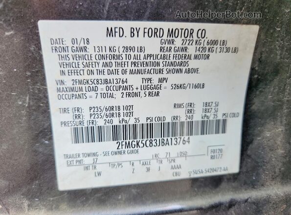 2FMGK5C83JBA13764 2018 FORD FLEX Gray Սալոնի 360 աստիճան տեսք