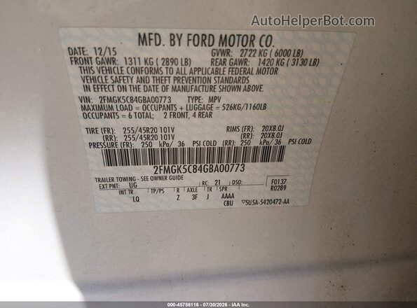 2FMGK5C84GBA00773 2016 FORD FLEX White Widok komory silnika