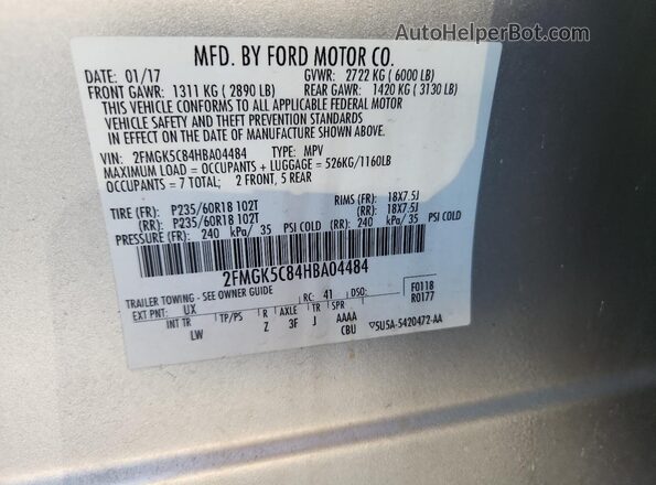 2FMGK5C84HBA04484 2017 FORD FLEX Silver Սալոնի 360 աստիճան տեսք