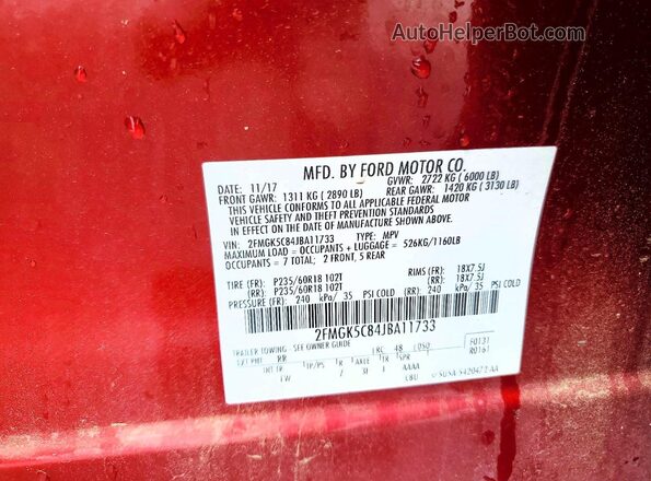 2FMGK5C84JBA11733 2018 FORD FLEX Red Սալոնի 360 աստիճան տեսք
