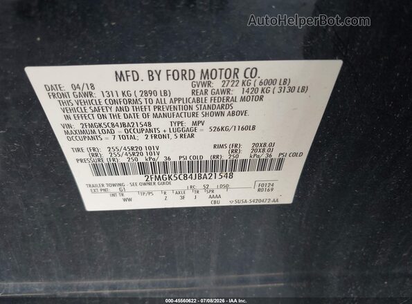 2FMGK5C84JBA21548 2018 FORD FLEX Black ძრავის განყოფილების ხედი