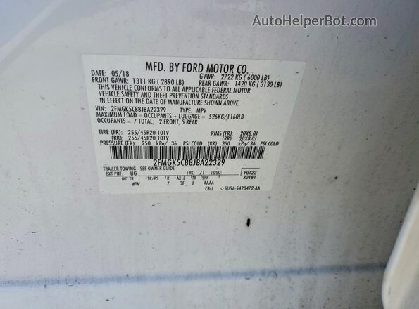2FMGK5C88JBA22329 2018 FORD FLEX White VIN sticker view