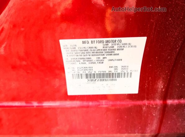 2FMGK5C88KBA10800 2019 FORD FLEX Red Vista de la etiqueta del VIN