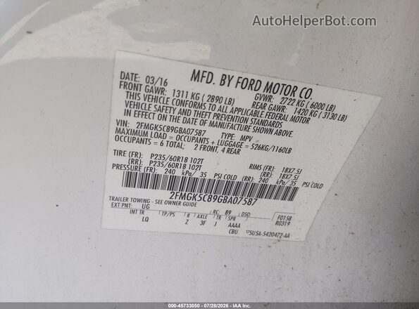 2FMGK5C89GBA07587 2016 FORD FLEX White Widok komory silnika
