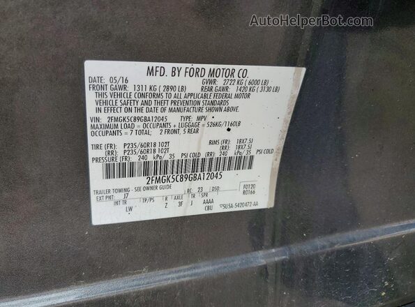 2FMGK5C89GBA12045 2016 FORD FLEX Gray VIN կոդի պիտակի տեսք