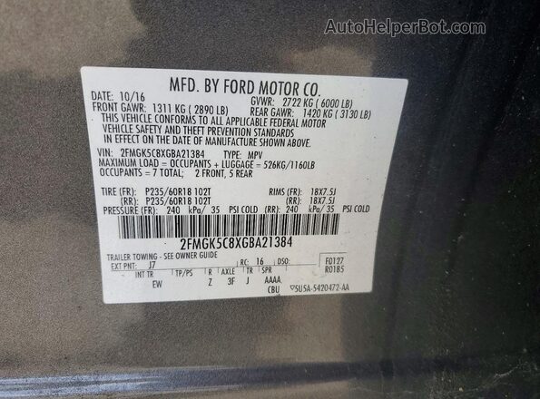 2FMGK5C8XGBA21384 2016 FORD FLEX Gray Շարժիչի բաժամունքի տեսք
