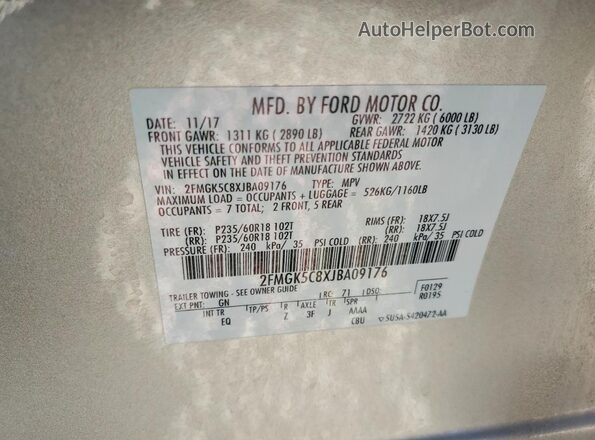 2FMGK5C8XJBA09176 2018 FORD FLEX Tan VIN sticker view