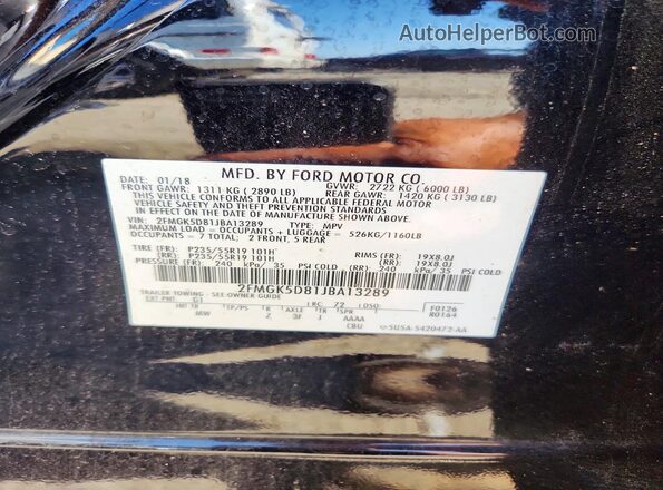 2FMGK5D81JBA13289 2018 FORD FLEX Black VIN կոդի պիտակի տեսք