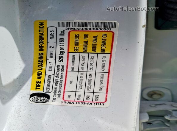 2FMGK5D88HBA00582 2017 FORD FLEX White VIN sticker view