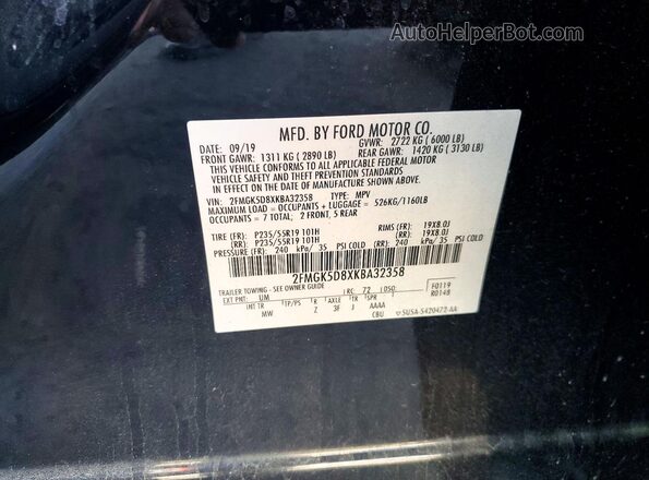 2FMGK5D8XKBA32358 2019 FORD FLEX Black VIN կոդի պիտակի տեսք