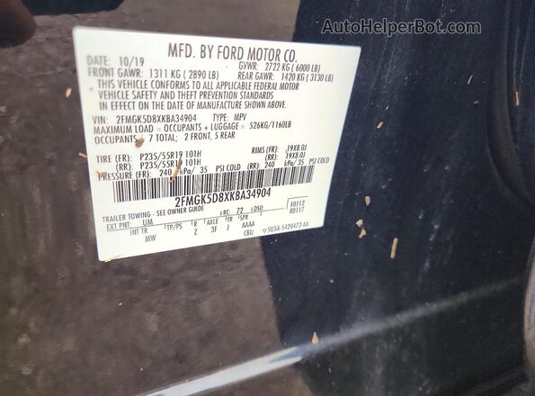 2FMGK5D8XKBA34904 2019 FORD FLEX Черный Вид наклейки с VIN-кодом