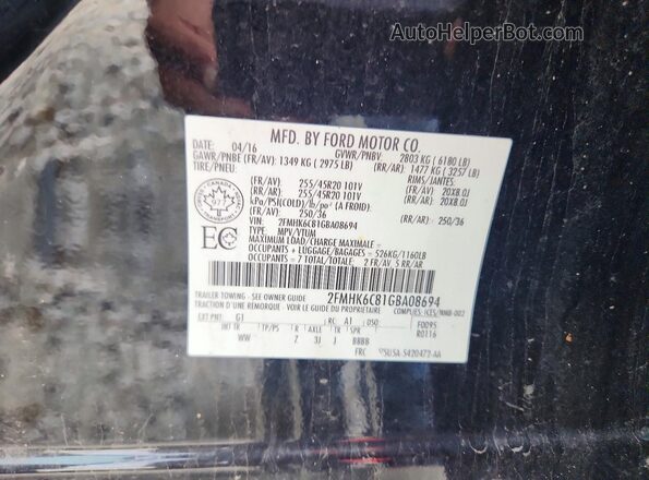 2FMHK6C81GBA08694 2016 FORD FLEX Black Vista de la etiqueta del VIN