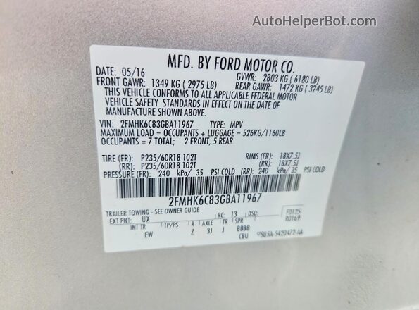 2FMHK6C83GBA11967 2016 FORD FLEX Silver Engine compartment view