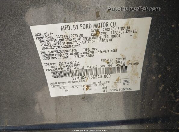 2FMHK6C85GBA01800 2016 FORD FLEX Gray Engine compartment view