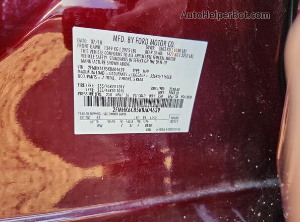 2FMHK6C85KBA04639 2019 FORD FLEX Burgundy Շարժիչի բաժամունքի տեսք