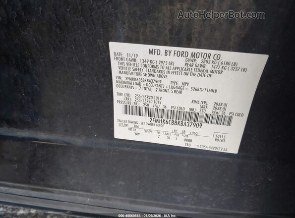 2FMHK6C88KBA37909 2019 FORD FLEX Black Engine compartment view