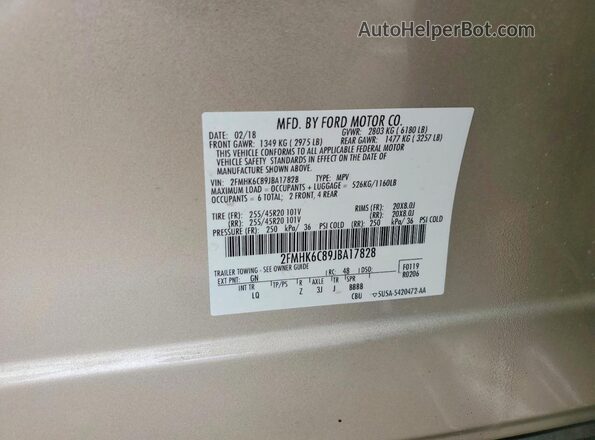 2FMHK6C89JBA17828 2018 FORD FLEX Золотой Вид подкапотного пространства