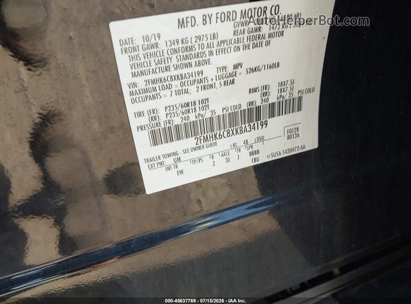 2FMHK6C8XKBA34199 2019 FORD FLEX Black Engine compartment view