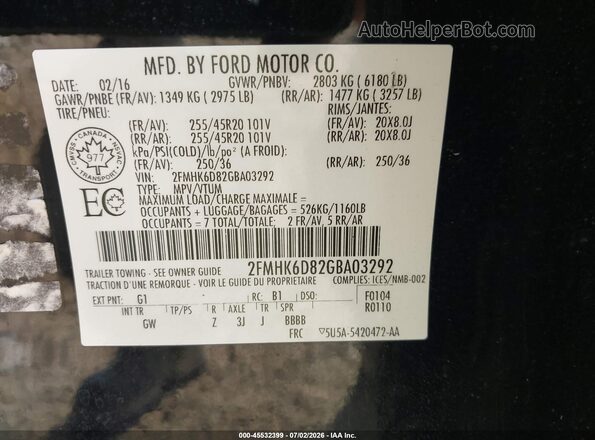 2FMHK6D82GBA03292 2016 FORD FLEX Black Вид підкапотного простору