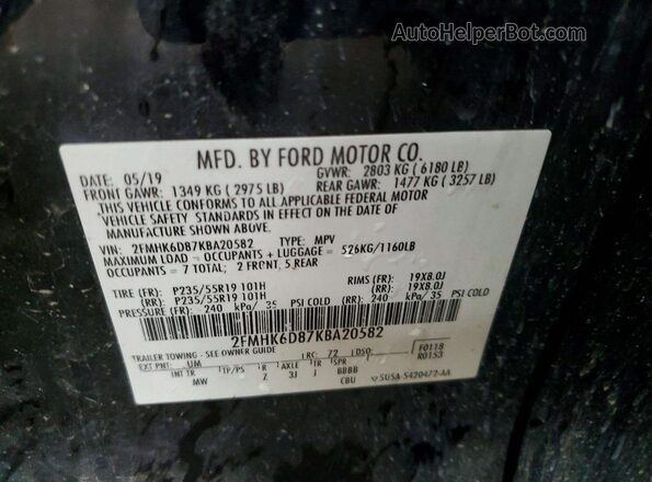 2FMHK6D87KBA20582 2019 FORD FLEX Black Вид наклейки з VIN-кодом