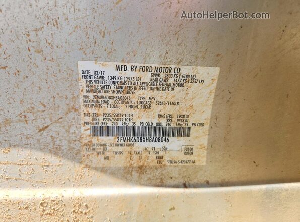 2FMHK6D8XHBA08046 2017 FORD FLEX Silver Widok komory silnika