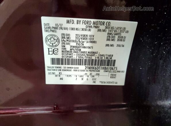 2FMHK6DT1HBA10675 2017 FORD FLEX Burgundy Vista interior de 360 grados