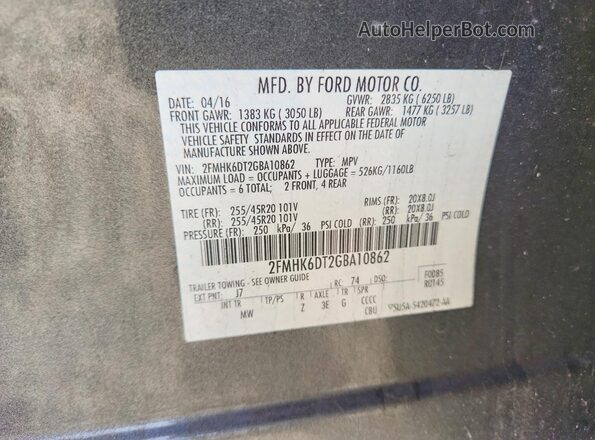 2FMHK6DT2GBA10862 2016 FORD FLEX Gray Սալոնի 360 աստիճան տեսք