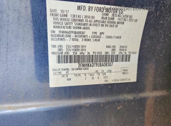 2FMHK6DT9JBA08307 2018 FORD FLEX Blue Widok komory silnika