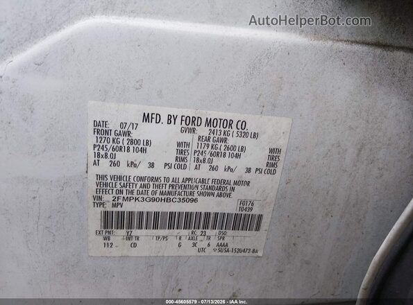 2FMPK3G90HBC35096 2017 FORD EDGE Белый Вид подкапотного пространства