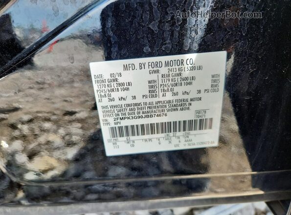 2FMPK3G90JBB74676 2018 FORD EDGE Black Vista de la etiqueta del VIN