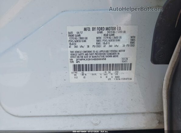 2FMPK3G91HBB86958 2017 FORD EDGE White Вид підкапотного простору