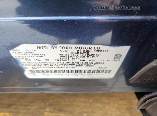 2FMPK3G91JBB78932 2018 FORD EDGE Blue Շարժիչի բաժամունքի տեսք