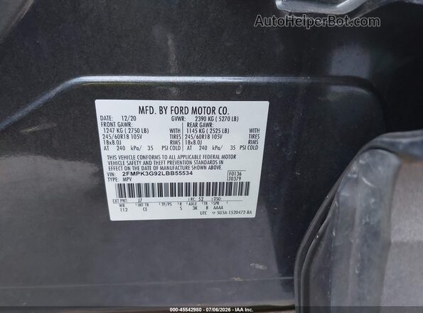 2FMPK3G92LBB55534 2020 FORD EDGE Gray Շարժիչի բաժամունքի տեսք