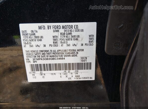 2FMPK3G93GBC34684 2016 FORD EDGE Черный Вид подкапотного пространства