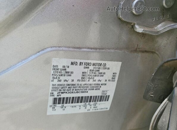 2FMPK3G93JBC58054 2018 FORD EDGE Silver სალონის 360-გრადუსიანი ხედი