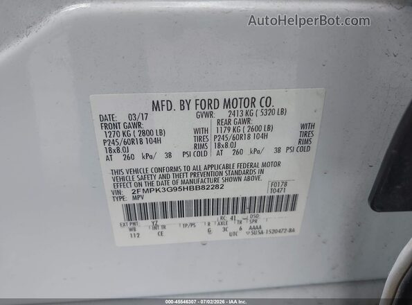 2FMPK3G95HBB82282 2017 FORD EDGE White Engine compartment view