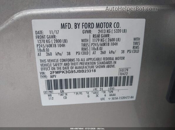 2FMPK3G95JBB23318 2018 FORD EDGE Gold Engine compartment view