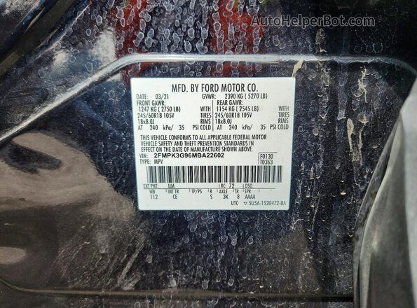 2FMPK3G96MBA22602 2021 FORD EDGE Black VIN კოდის სტიკერის ხედი
