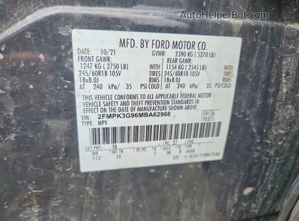 2FMPK3G96MBA62968 2021 FORD EDGE Gray Vista del compartimento del motor