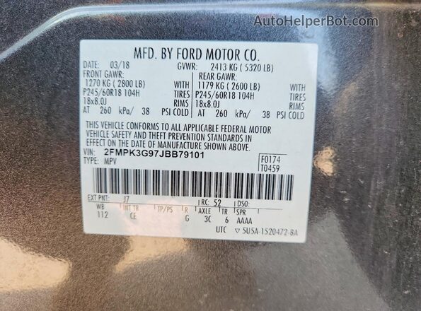2FMPK3G97JBB79101 2018 FORD EDGE Gray Панорамний вид салону 360°