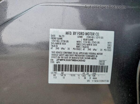 2FMPK3G97MBA36542 2021 FORD EDGE Gray Սալոնի 360 աստիճան տեսք