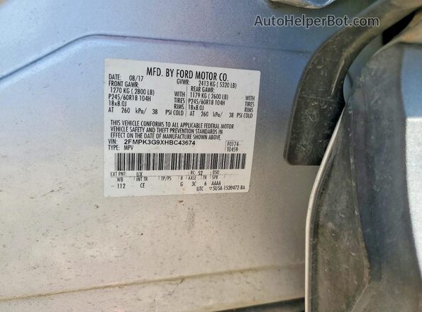 2FMPK3G9XHBC43674 2017 FORD EDGE Silver Вид наклейки з VIN-кодом