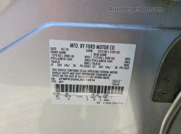 2FMPK3G9XJBC18814 2018 FORD EDGE Silver VIN sticker view
