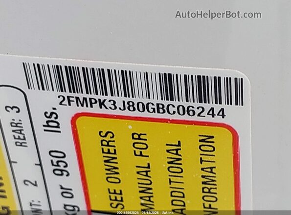 2FMPK3J80GBC06244 2016 FORD EDGE White Engine compartment view