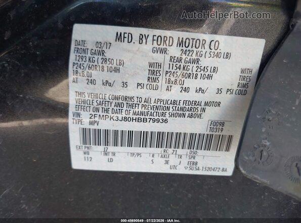 2FMPK3J80HBB79936 2017 FORD EDGE Gray Շարժիչի բաժամունքի տեսք