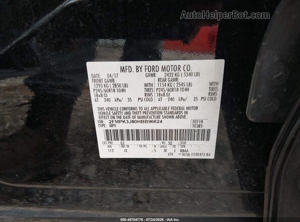 2FMPK3J80HBB96624 2017 FORD EDGE Black Engine compartment view