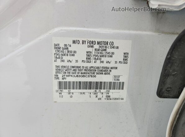 2FMPK3J83GBC37830 2016 FORD EDGE White სალონის 360-გრადუსიანი ხედი