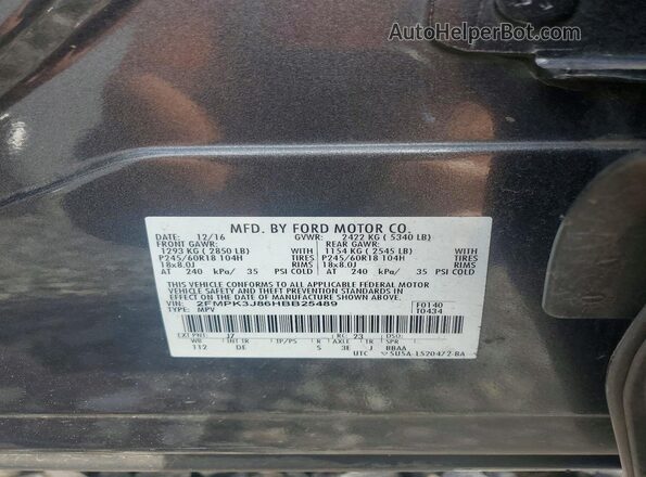2FMPK3J86HBB25489 2017 FORD EDGE Gray Vista del compartimento del motor