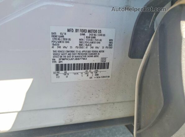 2FMPK3J87JBB77963 2018 FORD EDGE White Вид підкапотного простору