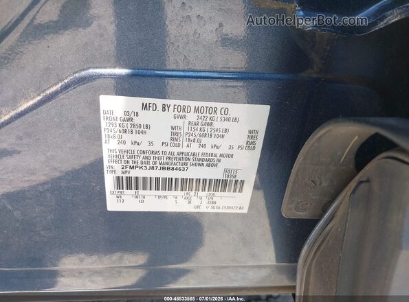 2FMPK3J87JBB84637 2018 FORD EDGE Blue Vista del compartimento del motor